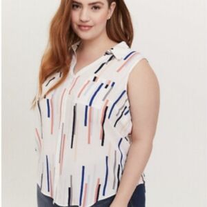 Torrid White Sleeveless Blouse with Stripes